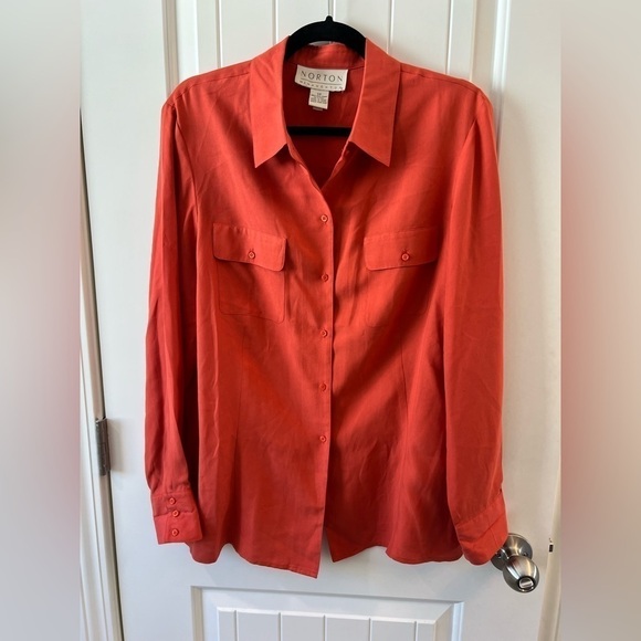 Norton McNaughton Tops - Norton McNaughton Women's 100% SILK Button-Up Blouse Top Light Orange Size 12